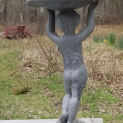 Zinc Cherub Figural Water Fountain Bird Bath