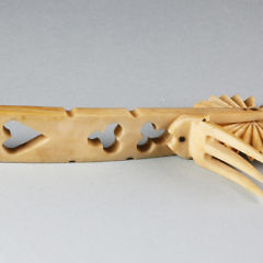 Whaler Made Whale Ivory Heart and Clover Pie Crimper, circa 1860