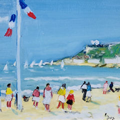 Michel Legros Oil on Canvas “Le Plage A Deauville”