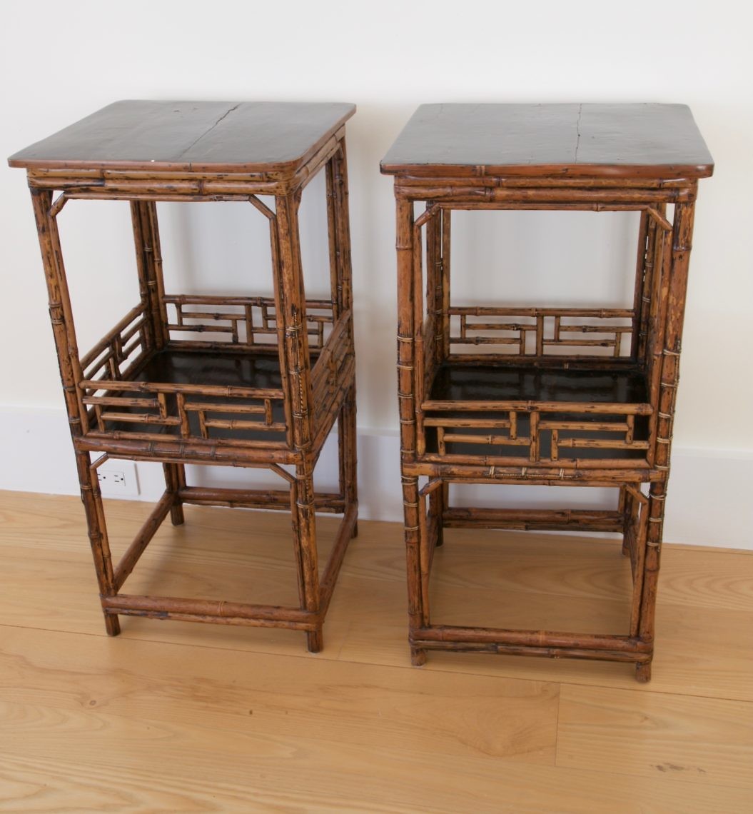 Chinese Bamboo End Tables Pair of Chinese Bamboo TwoTier End Tables