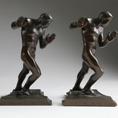 Pair of Harriet Whitney Frishmuth Patina Bronze Nude Male Figural Bookends, circa 1912