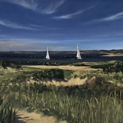 Illya Kagan Oil on Canvas “Nantucket Jetties From the Dunes”