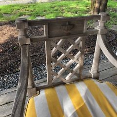 Four Teak Wood Lattice Armchairs and Round Dining Table