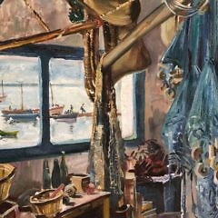 Trafford Partridge Klots Oil on Canvas “Rustic Brittany Fisherman’s Kitchen”