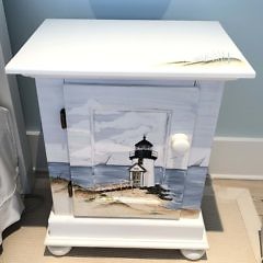 Pair of Lighthouse and Sailboat Decorated End-Table Cupboards,