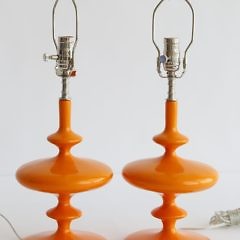 Pair of Robert Abbey LTD Contemporary Orange Glazed Composition Lamps