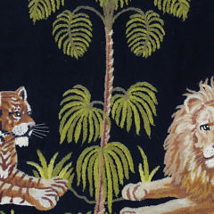 Scenic Lion and Tiger Wool Prickwork Embroidery on Velvet, late 19th Century