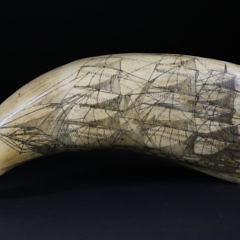 Scrimshaw Sperm Whale Tooth of an American Bark, circa 1850