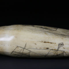 Scrimshaw Sperm Whale Tooth of an American Bark, circa 1850