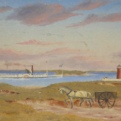 Oil on Artist Board “Steamboat Entering Nantucket Harbor”