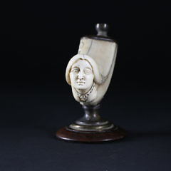 Carved Ivory, Brass and Wood Snuff Container, 19th Century