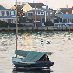 Michael J. Harrell Oil on Artist Board “Catboat Dipper in Nantucket Harbor”