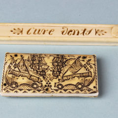 Two Scrimshaw and Carved Ivory Toothpick Boxes, circa 1860