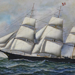 Antonio Jacobsen Oil on Artist Board “Portrait of an American 3-Masted Square Rigged Clipper Ship”