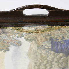 Embroidery and Mixed Media Wood Serving Tray, 19th Century