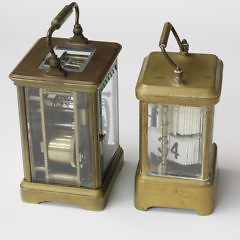 French Bronze Carriage Clock and Ansonia Plate Carriage Clock Digital Flip, 19th Century