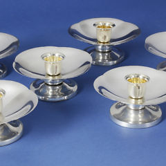 Set of Six Japanese Contemporary Sterling Silver Candle Holders, 20th Century