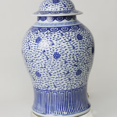 Contemporary Blue and White Porcelain Covered Temple Jar Mounted as a Lamp