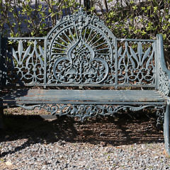 Pair of English Wrought Iron Royal Crown Garden Benches