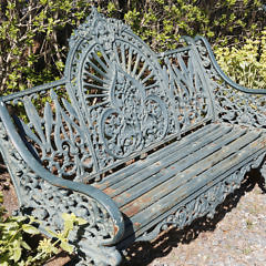 Pair of English Wrought Iron Royal Crown Garden Benches