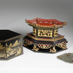 Chinese Gilt Decorated Red and Black Lacquer Portable Altar Stand