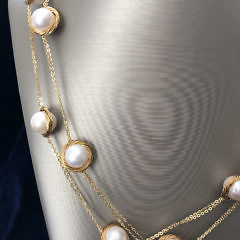 12mm White Fresh Water Pearl and Sterling Vermeil Wire and Chain Necklace