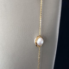 12mm White Fresh Water Pearl and Sterling Vermeil Wire and Chain Necklace