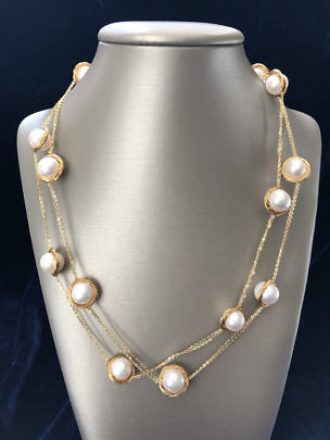 Traveller Pearl-Necklace - White - 12 mm - 50 cm - Gold Plated -741250