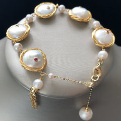 Fresh Water Coin Pearl Sterling Vermeil Bracelet