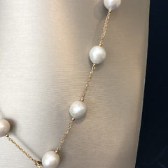 14k Yellow Gold White Fresh Water Pearl Lariat Necklace