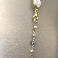 Kynite and White Fresh Water Pearl Necklace, Sterling Silver Vermeil Chain and Clasp