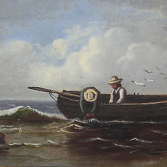 American Oil on Wood Panel “A Dory with Three Fishermen”