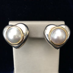 Tiffany & Co. Sterling Silver and 18k Yellow Gold Mabe Pearl Earrings