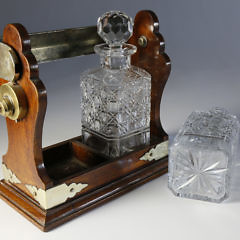 English Wood, Brass and Cut Crystal Tantalus, circa 1890