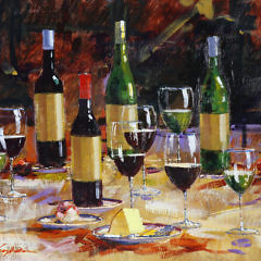 Kerry Hallam Oil on Canvas, “Still Life of Wine Bottles”