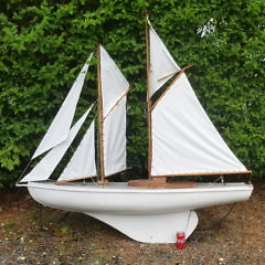 Large Two-Mast Schooner Sailing Pond Model, circa 1930s