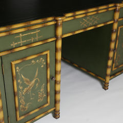 Contemporary Faux Bamboo Chinoiserie Green Painted Desk