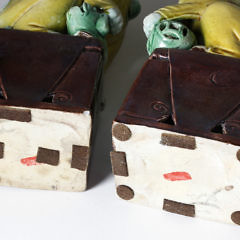 Pair Of Polychrome Underglaze Porcelain Male And Female Foo Dogs, 19th Century