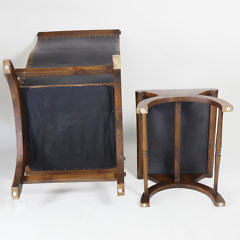 Mahogany and Black Leather Upholstered Plantation Style Chair and Ottoman