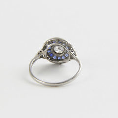 Antique Old European Cut Diamond and Sapphire Platinum Ring