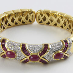 18k Yellow Gold, Ruby and Diamond Cuff Bracelet