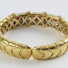 18k Yellow Gold, Ruby and Diamond Cuff Bracelet