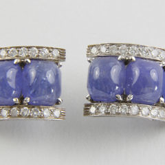 Pair of Seaman Schepps 18k White Gold Cabochon Tanzanite and Diamond Earclips