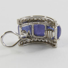 Pair of Seaman Schepps 18k White Gold Cabochon Tanzanite and Diamond Earclips