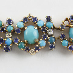 14k Yellow Gold and Persian Turquoise, Sapphire and Diamond Bracelet