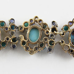 14k Yellow Gold and Persian Turquoise, Sapphire and Diamond Bracelet