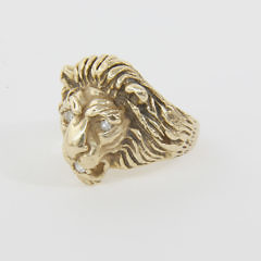 14k Yellow Gold and Diamond Lion’s Head Ring