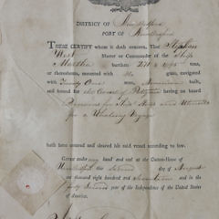 1842 New Bedford, Massachusetts Whaling Voyage Customs Document of the Ship Martha Of New Bedford