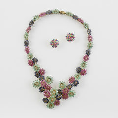 188-4800 Ruby Sapphire Emerald Flowerette Necklace A_MG_8788