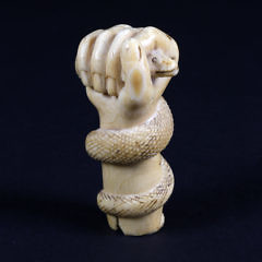 Whaleman Carved Study of a Clenched Fist Grasping a Snake, circa 1840-1850